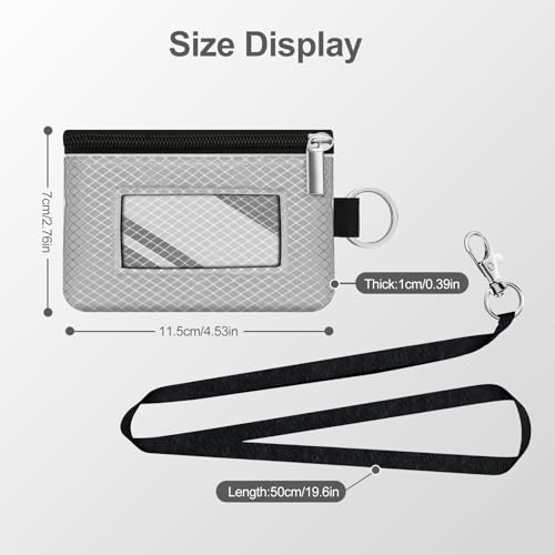 Image of Minimalist RFID Blocking Small Wallet with ID Window,WaterResistant Zip Id Case Wallet with Lanyard Keychain for Cards,Cash,Travel,Women,Men (Light gray)