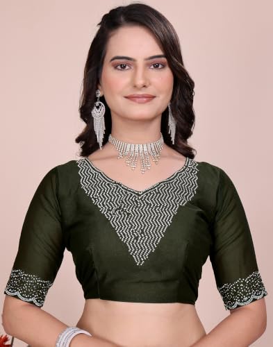 Image of SIRIL Women's Georgette Hot Fixing Stone Work Saree with Unstitched Blouse Piece