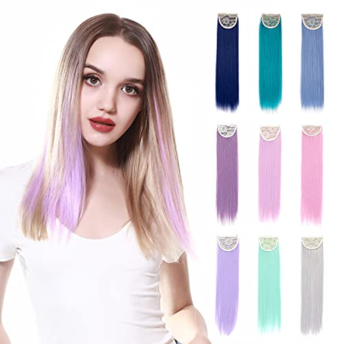 Photo 1 of SARLA Colored Clip in Hair Extensions 2Pcs Straight Long Synthetic Hair Piece 22 Inches Heat Friendly Fiber for Women Girls H13-22 and Lilac 2-PACK