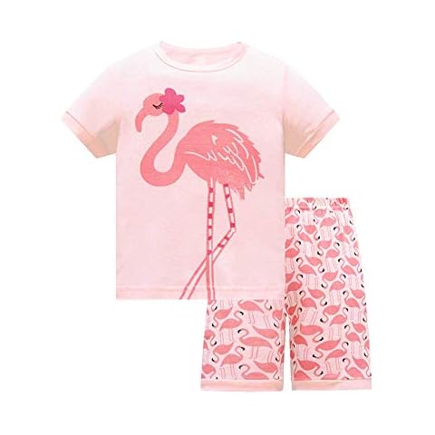 HIKIDS Girls Short Pyjamas Girls Summer Pyjamas Set Kids Flamingo Pjs 5-6 Years Pink Cover