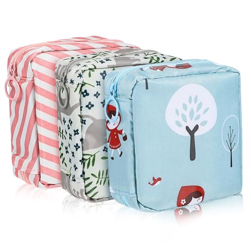 FOMIYES 3 Pack Sanitary Pad Bag for Period Essentials Pouch Interlayer for Travel Gym Pink Stripes Leaf c