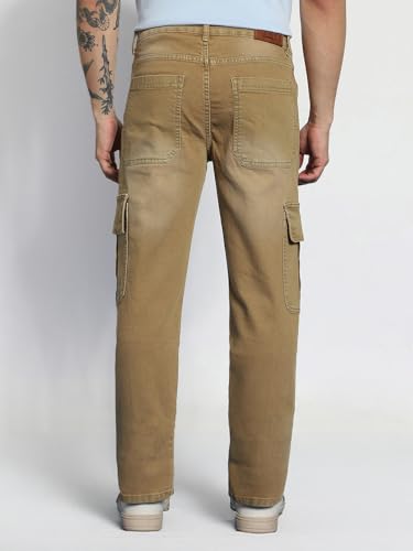 Image of Urbano Fashion Men's Regular Fit Washed Cargo Jeans with 6 Pockets Stretchable