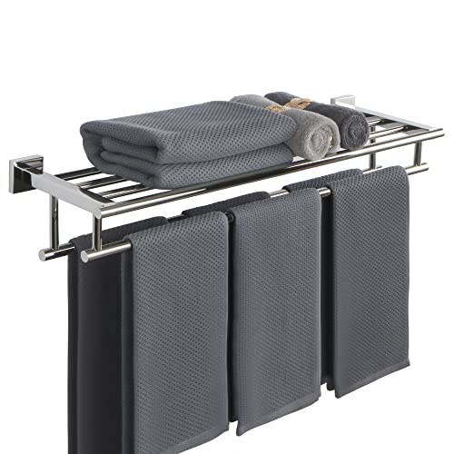 SAYAYO Handtuchhalter Wand 70cm Gästehandtuchhalter mit Ablage Handtuchhalter Edelstahl Poliert Handtuchstange mit Bohren für Badezimmer und Küche