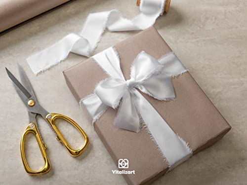Vitalizart White Silk Satin Ribbon 1-1/2 Inch X 15 Yard With Wooden Spool Off White Handmade Frayed Ribbons For Gift Wrapping Baby Shower Wedding Bridal Bouquets Holiday Decor #TOP4