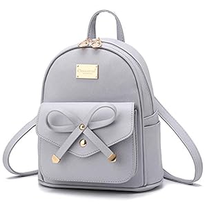 I IHAYNER Girls Bowknot Cute Leather Backpack Mini Backpack Purse for Women Grey