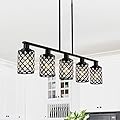 KPIOK Kitchen Island Lighting,5-Light Dining Room Light Fixture Over Table,Black Linear Chandelier with Black Handmade Crystal Shade,Pendant Lighting for Kitchen Light Dining Table Living Room
