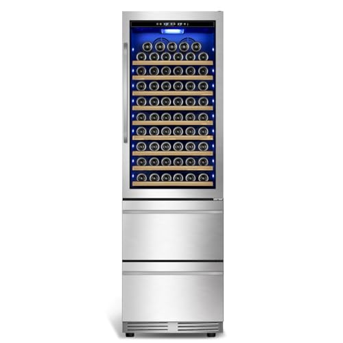 Tylza Wine and Beverage Refrigerator, 24'' Dual Zone Wine Fridge with Dual Drawers, Holds 160 Cans and 120 Bottles, Reversible Door, Built-In or Freestanding, Beverage Fridge for Home or Commercial