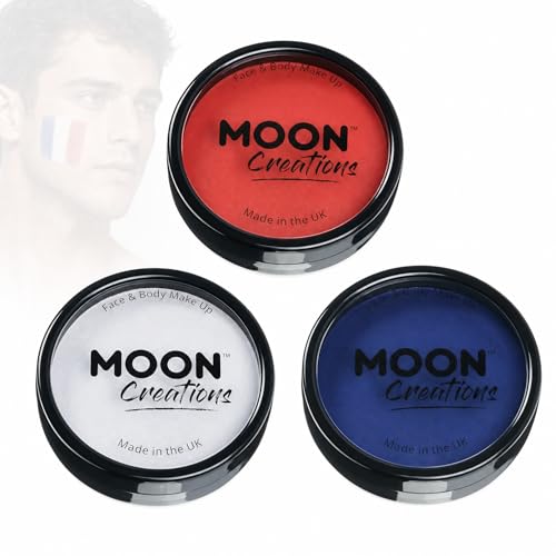 Moon Creations Face Paint Set | Red White Blue Colour Set | France USA World Cup 2026 Fan Accessory Football Water Based Paint