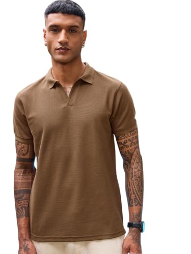 Polo en jacquard marron Bewakoof homme, fini les hauts trop serrés ou sans forme
