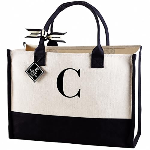 Black and White Initial Canvas Tote Bags