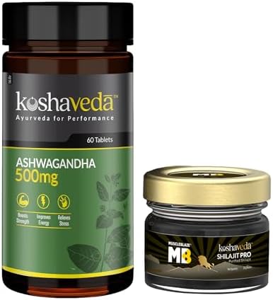 Koshaveda Ashwagandha 500mg, 60 Tablets + MB Shilajit Pro, 20g Resin