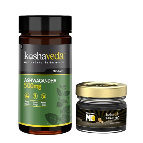 Image of Koshaveda Ashwagandha 500mg (60 Tablets) & MB Shilajit Pro (20g Shilajit Resin) | For Immunity, Strength, Stamina & Endurance