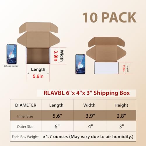 Image of RLAVBL 10 Pack 6x4x3 Small Shipping Boxes, White Corrugated Cardboard Box for Packing, Mailing, Business