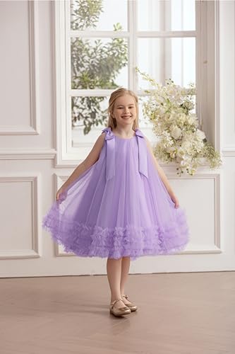 Ruffle Swing Tulle Dress Halter Neck Sleeveless A Line Bow Dress 4-8 Years2