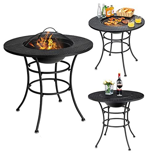 Giantex Fire Pit For Outside 32 Inch, Wood Burning Patio Fireplaces With Cover, Grill Grate, 4-In-1 Multifunctional Dining Table For Camping, Picnic, Deck, Yard, Metal Round Small Outdoor Fire Pits #TOP7
