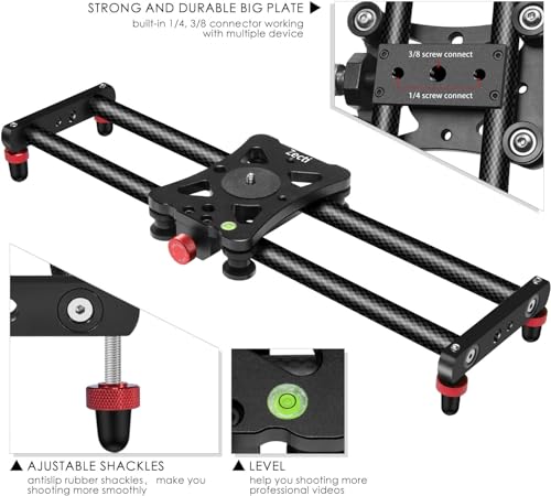 Image of Zecti Camera Slider 16 inch /40 cm Adjustable Carbon Fiber Camera Dolly Track