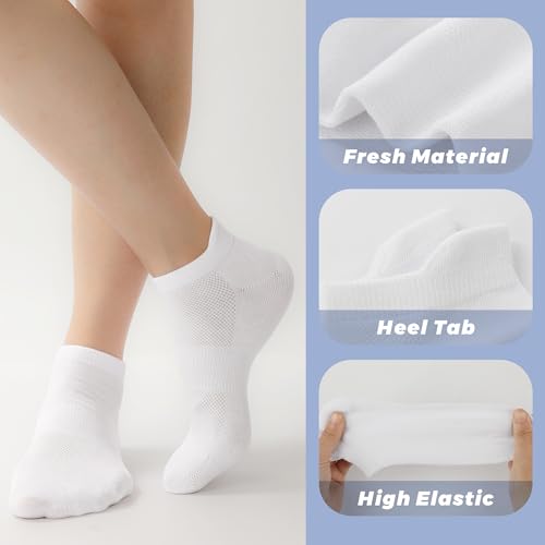 BAMBOO COOL Women's Ankle Athletic Running Socks Low Cut Socks For Ladies, Cushioned Breathable Comfort for Sports, 8 Pack White Socks2