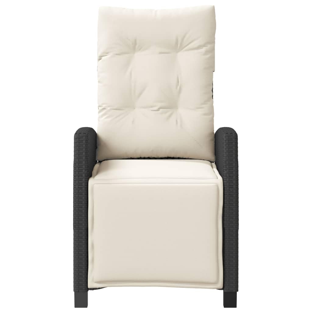 Poltrona reclinabile da giardino con poggiapiedi regolabile in rattan PE nero, struttura robusta in acciaio, cuscini imbottiti con fodere sfoderabili e lavabili, materiale
