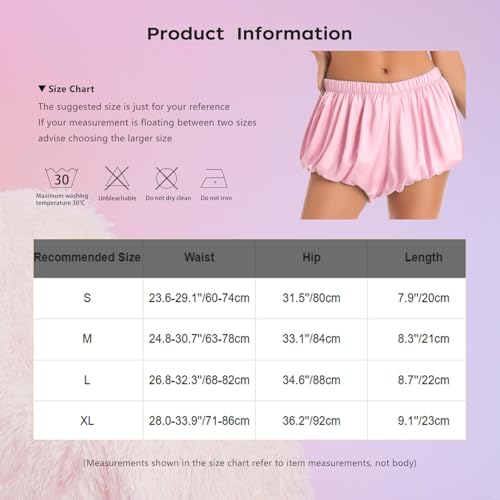 QinCiao Women\'s Kawaii Elastic Low Waist Bubble Shorts Ruffle Puffball Pumpkin Shorts Lolita Bloomers Light Blue Small