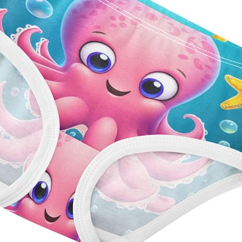 Cartoon Pink Octopus Sea Blue Girl Panties Cute Toddler Underwear Floral Cotton Personalized Undies Kids Briefs 2t4