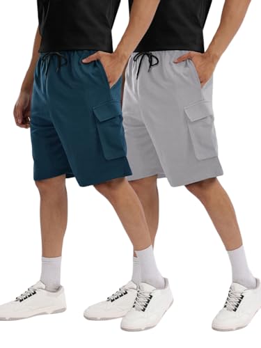 Image of Pinkmint Cargo Shorts for Men Pack of 2 Cotton Lycra Training Gym Shorts for Men Casual Workout Lightweight Summer Shorts with Dual Side Pockets Half Pant for Running, Gym, Walking, Travel
