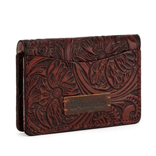 × Wrangler Card Case Wallet for Men Women Business Card Holder Leather Front Pocket Embossed Social Security Card Protector, Coffee