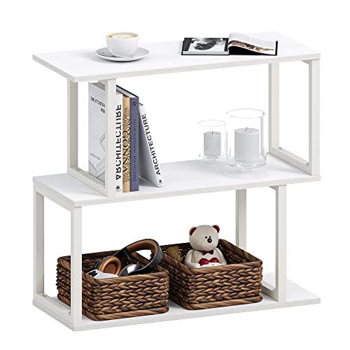 JOISCOPE Bücherregal, Büroregal mit 3 Ebenen, Bücherschrank, S-Form Ausstellungsregal, Aufbewahrungsregal aus Holz, für Wohnheim, Wohnzimmer, Schlafzimmer, Büro, Flur (Weiß) Cover