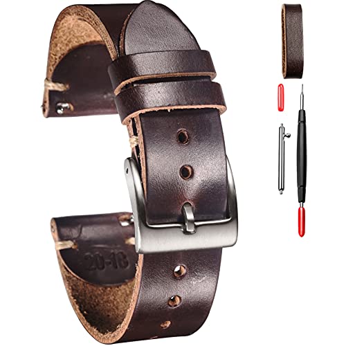 Image of hemsut h Leather Watch Bands for Men, Horween Quick Release Leather Watch Strap Vintage Watch Replacement Wrap of 18mm, 20mm, 22mm