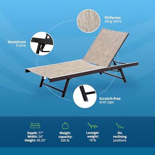 Image of Vivere Aluminum Urban Sun Lounger 2 Pack, Full Recline, Made with Premium Phifertex Outdoor Fabric - 265 lb Capacity (Granite)