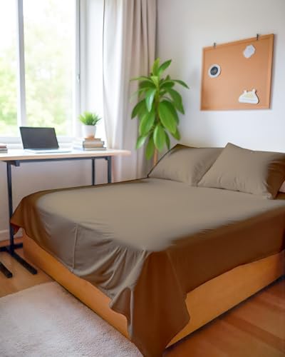 Image of Microfiber Queen Size Bedsheet with 2 Pillow Covers | Ultra Soft & Breathable Flat Sheet | Wrinkle-Resistant, Premium Comfort for Everyday Use |Size (90 inch x 102 inch) Taupe