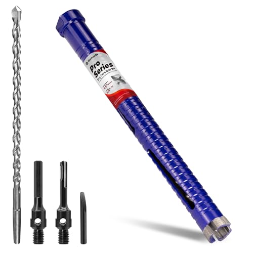 DaduoRi 1 Core Drill Bit with Pilot Bit & Adapters(SDS Plus and 1/2 Hex) 5/8-11 Thread 9.5 Depth Upgraded-Welded Segments Diamond Core Bits for Concrete Masonry Brick Stone