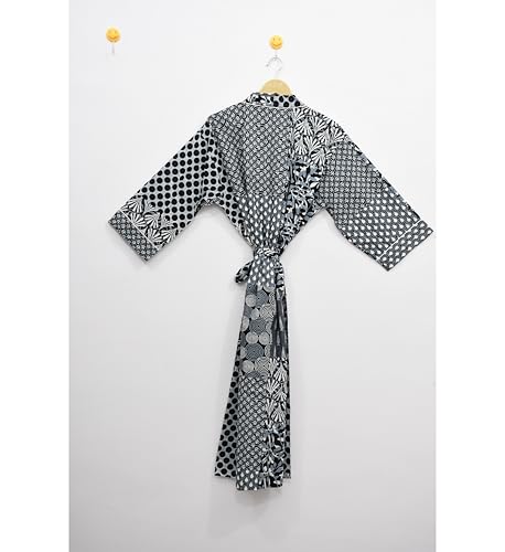 Image of Hand block print Cotton Kimono bikini cover up,Indian Hand block print Cotton Bath Robe,Swim Wear,Nighrwere Dressing Gown