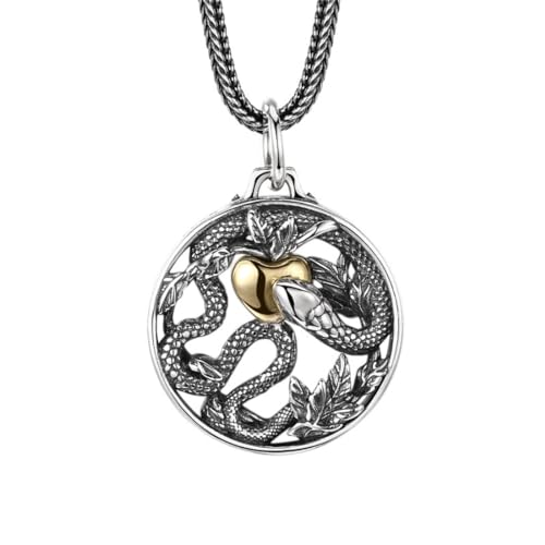 Colgante de collar gótico de serpiente de plata de ley S925 redondo para hombre y mujer
