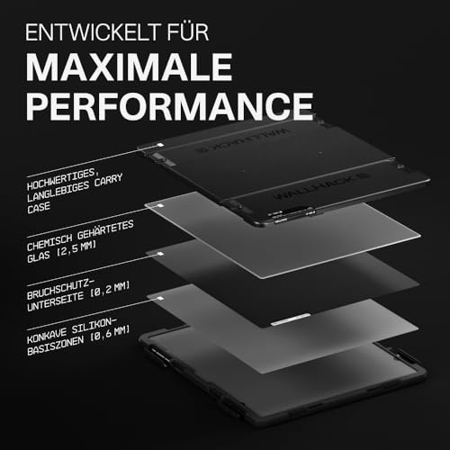 Wallhack SP-005 Glas Gaming Mauspad – Speed Surface für Esports, großes Mauspad ultra-gleitfähiges Low-Friction Tracking, gehärtetes Glas, flaches ergonomisches Profil inkl. Carry Case |Skypad Schwarz