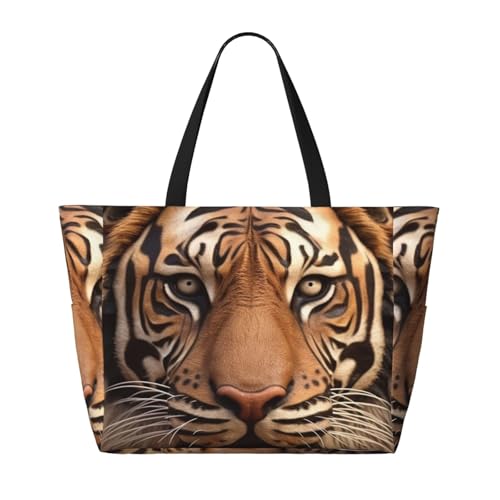 Beach Bags For Women Large Waterproof Sandproof Beach Tote Bag Lightweight Zipper Carry On Bag 3d Tiger Head Pool Bag For Gym Travel Vocation2