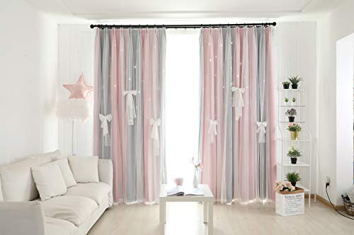 CoutureBridal Gordijn, ondoorzichtig, gordijn met inslagringen, gordijnen voor kinderkamer, slaapkamer, grijs, roze… - Afbeelding 4