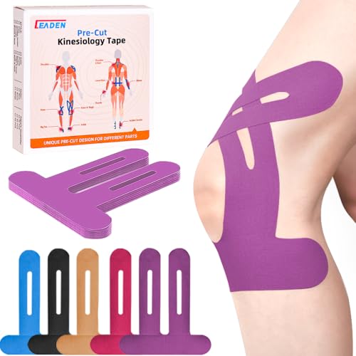Image of Precut Kinesiology Tape for Knees, 10 Strips - Knee Support & Stability, Knee Pain Relief Athletic Tape - Waterproof & Elastic, Breathable Hypoallergenic Latex-Free Tape, Purple