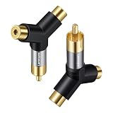 RCA Y-Splitter Adapter 2 Pack,1 RCA Male to 2 RCA Female Stereo Audio Subwoofer Car Audio Extension Metal Gold-Plated Converter Connector Compatible with Home Theater, Hi-Fi System, Amplifier, Speaker