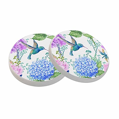 oFloral Blue Bird Coasters for Drinks Hydrangea Flower Leaves Dragonfly Watercolor Cups Place Mats for Home Decor Set of 2, 4 Inch