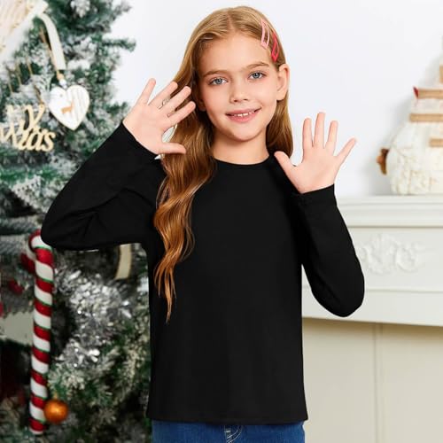 Girls Long Sleeve Fall Shirt Layering Crewneck Soft Pullover Shirts Autumn Clothes Comfy Lightweight Simple Kids Tops3
