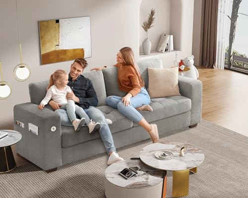 Image of WorthFurni Sofas for Living Room, Chenille Loveseat Couch Set, Small Sofa, 3 Seater Sofa, USB Charging, Removable Sofa Cover,Solid Wood Frame, Easy to Install(89inch,Grey)