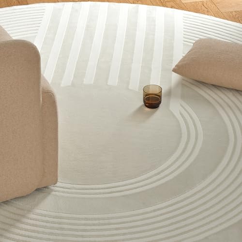 Tapete beige redondo de 160x160 cm reciclado miniatura 2