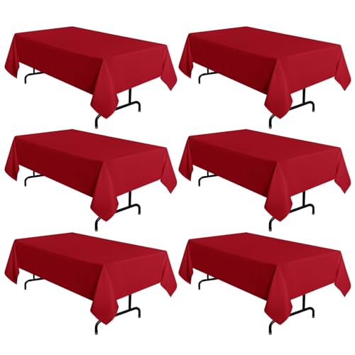 Image of sancua 6 Pack Red Tablecloth 60 x 102 Inch, Rectangle Table Cloth for 6 Feet Tables - Stain and Wrinkle Resistant Washable Polyester Table Cover for Dining Tables, Buffet Parties and Camping
