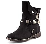 Fusskleidung Damen Stiefeletten Schlupf Stiefel Biker Boots Warm Gefüttert Schwarz EU 37