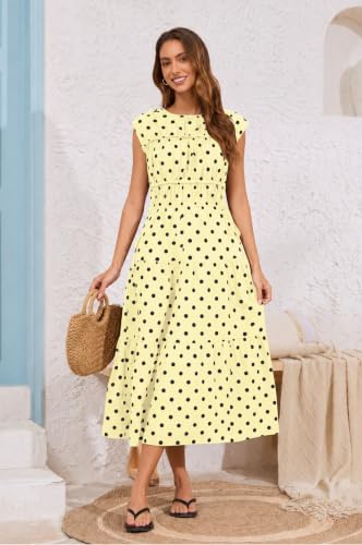 Image of calbatic Women Pleated Ruched Tiered Maxi Dress Sleeveless Patchwork Ruffle Hem A Line Flowy Summer Elegant Long Dress