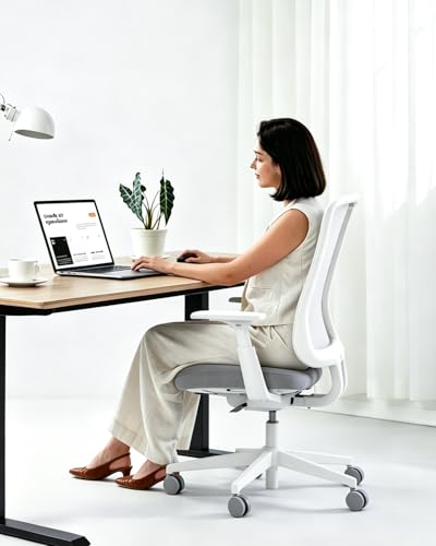 Image of ProtoArc Ergonomic Office Chair - Flexer Mesh Couputer Chair for Women, Foam Sliding Seat, 125 Recline, Home Desk Chairs for Small Spaces, Stylish & Comfortable - White