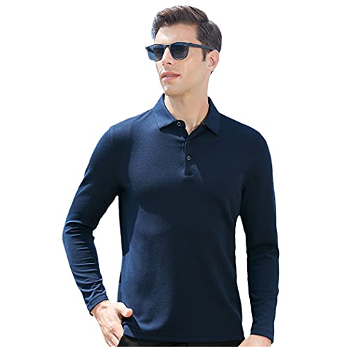 Polo cachemire homme manches longues anti-froid mi-saison bleu L