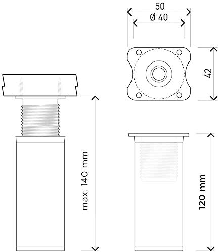 Patas para muebles de perfil redondo Sossai para solucionar desniveles en suelo 6