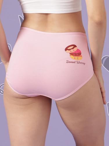 Image of Clovia Chuddy Buddies Cotton Printed Back Hipster Panties for Women Combo -Pack of 3- Multicolor