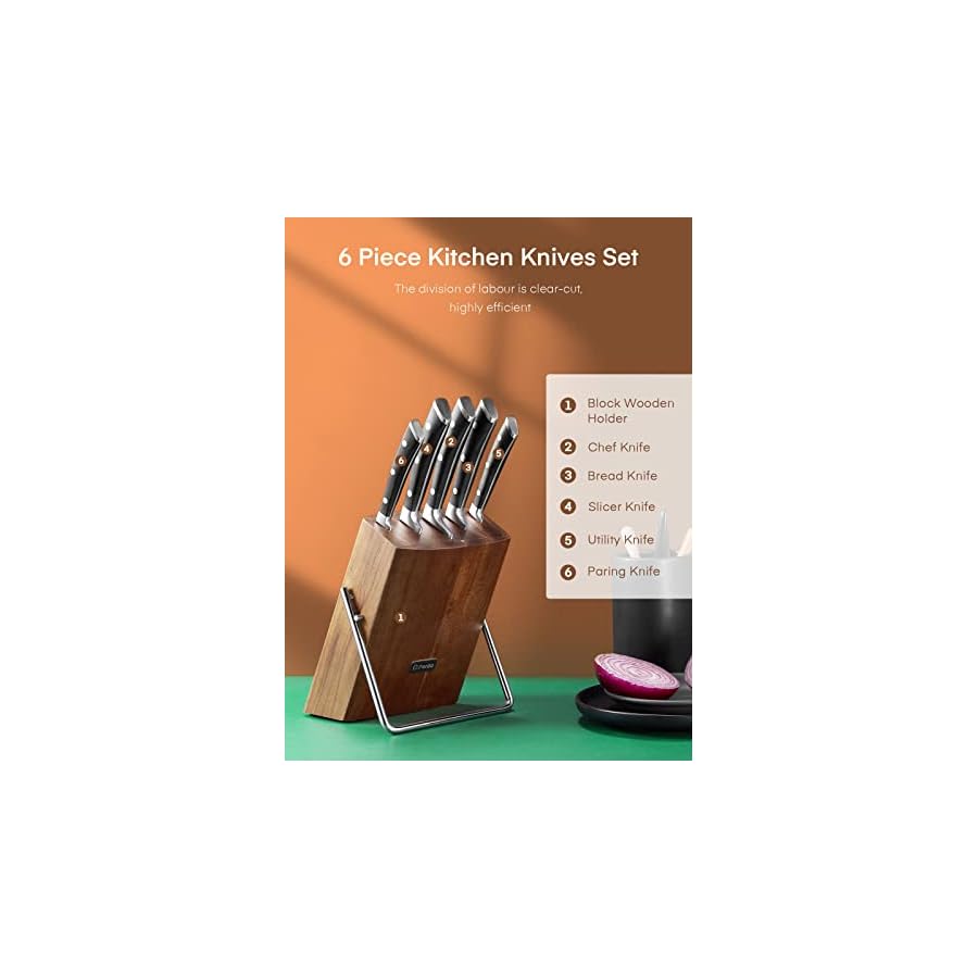 Knife-Set-DPerlla-6-Pieces-Small-Kitchen-Knife-Set-with-Block-German-Stainless-Steel-Knives-Set-Sharp-Chef-Knife-Block-Set Knife Set, D.Perlla 6 Pieces Small Kitchen Knife Set with Block, German Stainless Steel Knives Set, Sharp Chef Knife Block Set, Brown